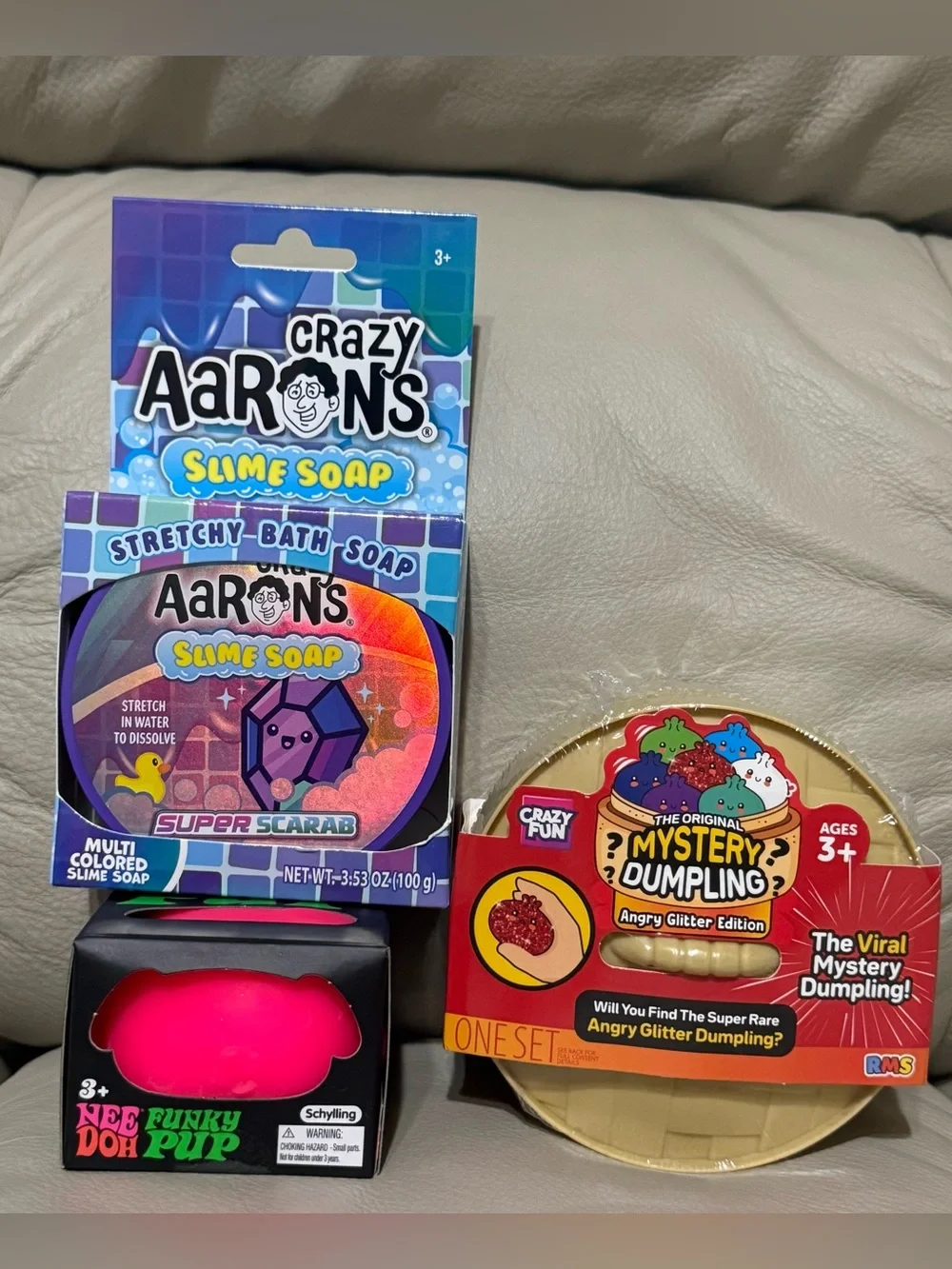 NEW RMS Angry Glitter Dumpling Needoh Funky Pup Pink Crazy Aaron’s Slime Soap